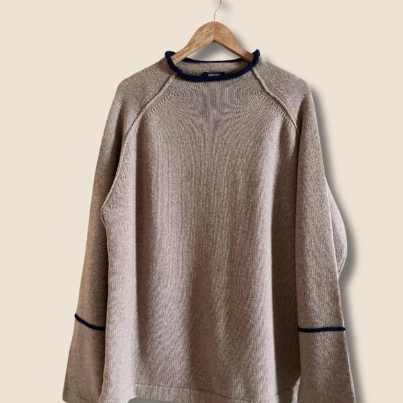 Vintage Rollneck Lambswool Blend Mens Sweater in Oat Navy XL - Picture 4 of 4